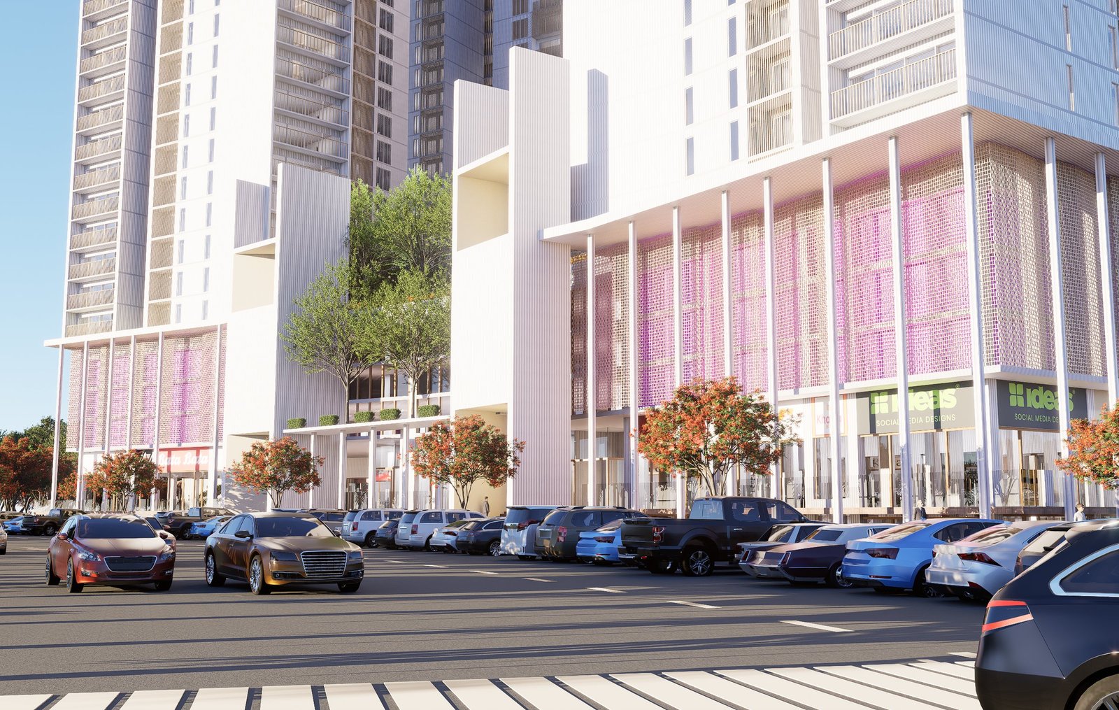 Luxurious Living — the towers and landscaped street frontage of The Palms