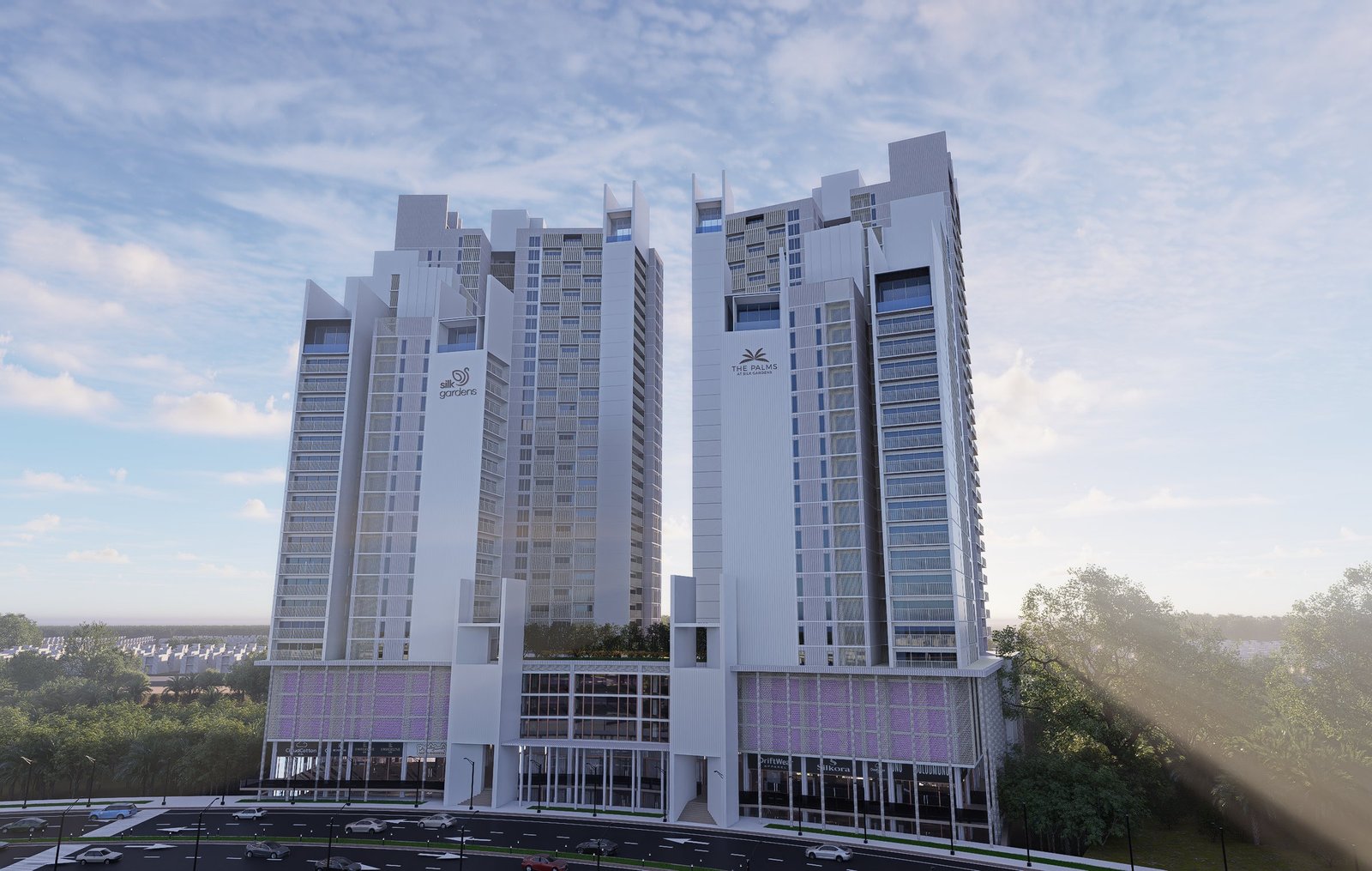 Strategic Location — The Palms twin towers above the landscaped boulevard